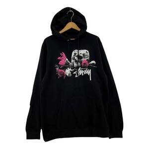 美品 STUSSY ステューシー タグ付き 裏起毛 プリント パーカー sizeX-LARGE/ブラック