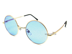 丸眼鏡 for JAPANESE SUNGLASS GOLD × LIGHT BLUE/丸メガネ丸めがねライトブルーレンズ水色サングラス流行トレンドフェスライブクラブ海