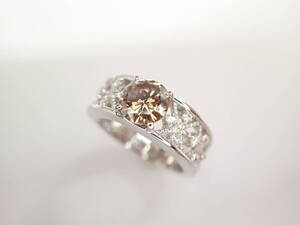 美品 VERITE ベリテ 大粒！ブラウンダイヤ1.014ct(FANCY DARK BROWN－I1) 他ダイヤ計0.08ct Pt900 リング 指輪