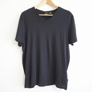 #snc ヒューゴ・ボス HUGOBOSS Tシャツ カットソー XL 黒 半袖 無地 Vネック 大きいサイズ メンズ [907391]