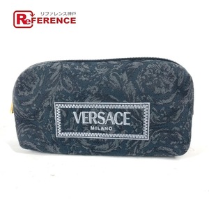 未使用 VERSACE ヴェルサーチ ロゴ メイクポーチ 化粧ポーチ マルチポーチ ポーチ ブラック系 レディース【中古】