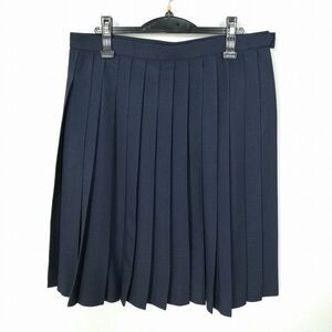 1円 スクールスカート 大きいサイズ 冬物 w80-丈62 紺 中学 高校 プリーツ 学生服 制服 女子 中古 IN9007