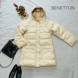 厳選★レア　定価4万　BENETTON　フード付きロングダウンコート　フェザー　クリーム色　S