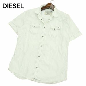 DIESEL ディーゼル 春夏 リペア加工★ 半袖 ウエスタン シャツ Sz.S　メンズ 白　A4T07265_6#A