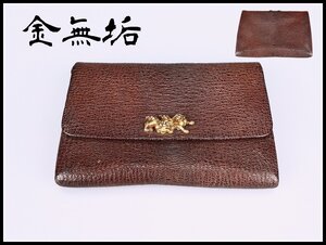 【吉】ZC615 喫煙グッズ 江戸時代 【金無垢】 獅子金具 革煙包／金保証 美品！