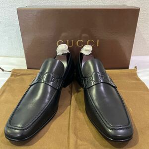 【美品 使用1回】 GUCCI グッチ レザー ローファー 革靴 40サイズ ビジネスシューズ シマ 箱&シューキーパー付き 100サイズ（140）