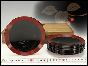 【金閣】南天蒔絵 漆器 糸目皿 十客 美品 共箱 旧家蔵出 送料無料(RC957)