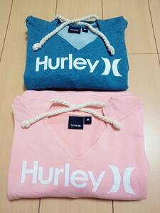 良品中古!!★ Hurley ハーレー レディース プルオーバー パーカー 2点セット Mサイズ ★ロゴプリント 長袖 アウター 薄手パーカ まとめ売り