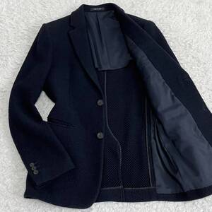 編み込みニット素材!最高級黒タグ!希少48(L)!エンポリオアルマーニ EMPORIO ARMANI JOHNNY LINE テーラードジャケット 凹凸 伸縮 メンズ 紺