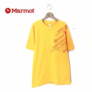 A2122-T-N◆Marmot マーモット 半袖Tシャツ プリント クルーネック 刺繍ロゴ ステッチ プルオーバー◆sizeL オレンジ メンズ トップス