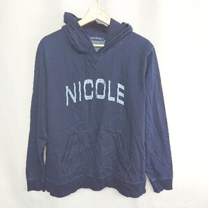 ◇ ⊇ NICOLE selection ロゴプリント 長袖 パーカー サイズ50 ネイビー ライトブルー メンズ E