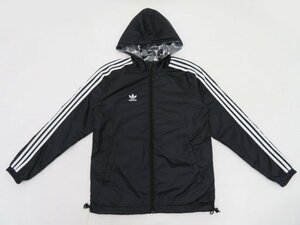 メンズ商品　adidas アディダス　ナイロンジップアップパーカー　リバーシブル　カモフラージュXブラック　ジャパンJ　L　中古A1　AP-A8018