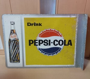 【送料無料】ペプシコーラ　スチール看板　両面看板　PEPSI-COLA レア　王冠　キャップ ボトル 昭和レトロ　アンティーク ホーロー　琺瑯　