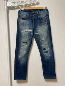 美品☆[JAPAN BLUE JEANS] SANTA MONICA アンクルカット リペア加工 ストレッチ インディゴデニムパンツ 28 サンタモニカ JB2301 日本製