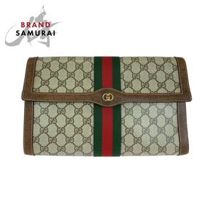 GUCCI グッチ ヴィンテージ オールドグッチ シェリーライン ブラウン ゴールド金具 GGスプリームキャンバス/レザー クラッチバッグ 407248