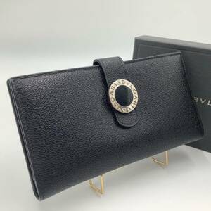 希少 未使用級　BVLGARI ブルガリ 長財布 ロゴサークル レザー 二つ折り ウォレット シルバー金具 小銭入れ ブラック 黒 メンズ レッド