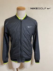 【美品】 NIKE GOLF ナイキ ゴルフ ツアーパフォーマンス ウインド ジップ ジャケット トップス サイズM 長袖 黒 ネオンイエロー 170/88A