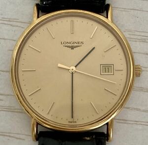 LONGINES L7.984.2 動作品 電池交換済 ロンジン ゴールド文字盤 デイト クォーツ 腕時計 