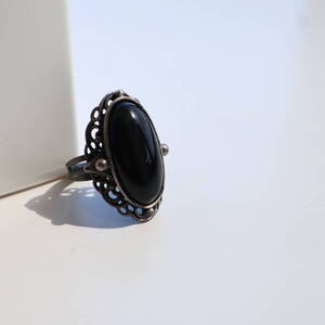 AG107 Chunky Black Stone Charm Vintage Ring ブラック 黒 チャンキー ストーン デザイン チャーム レトロ リング 指輪 15号