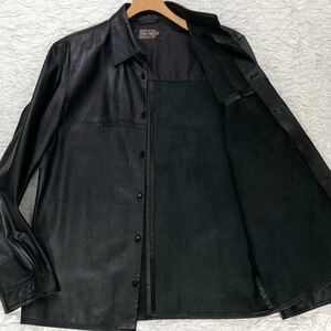 【美品 L】Calvin Klein レザー シャツ ラムレザー 本革 ジャケット 羊革 本革 カルバンクライン メンズ ブラック 黒 グリーン 柔らか ck