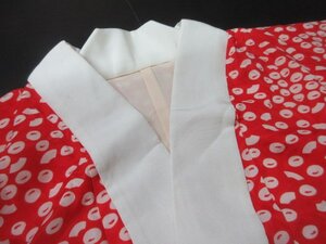 1円 良品 正絹 長襦袢 縮緬 式典 和装 和服 正月 赤 菊 地紙 草花 おしゃれ 袷 身丈120cm 裄64cm【夢職】★★★