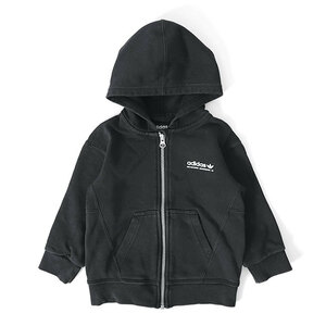 古着 adidas アディダスオリジナルス バックデザイン ジップアップ スウェットパーカー 4T 100cm 黒 キッズ