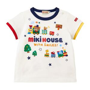 日本製/新品★ミキハウス★MIKIHOUSE★男の子が大好きな電車に乗ったぷっちーが可愛いミキハウスの半袖Tシャツ