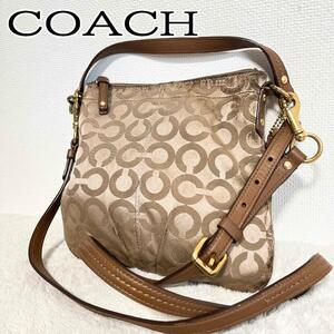 美品COACHコーチショルダーバッグハンドバッグゴールドシグネチャー総柄