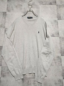 美品 POLO RALPH LAUREN　ポロラルフローレン コットンセーター　L ニット グレーピマコットン　OSAGARI