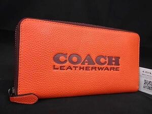 1円 ■新品■未使用■ COACH コーチ C6699 アコーディオン レザー ラウンドファスナー 長財布 ウォレット 札入れ オレンジ系 DA6968