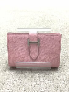 HERMES◆ベアン/カードケース/レザー/PNK/シルバー金具/Z刻印//