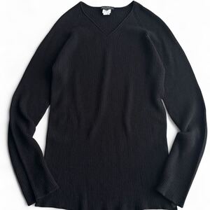 EMPORIO ARMANI【XXL】イタリア製 大きいサイズ 美品 ウール Vネック ニット セーター ストレッチ リブニット 黒 エンポリオ アルマーニ