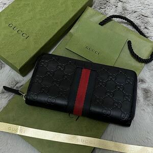 美品　GUCCI グッチ　長財布　ラウンドファスナー　シェリーライン　GG ネイビー　