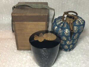 【　八代目　宗哲　】 漆　棗　茶桶　菊花文　桐文　■　斎宗哲　中村宗哲　八代塗師　■　漆芸　茶器　茶道具　□　共箱あり　仕覆付き