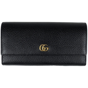 グッチ GUCCI GGマーモント コンチネンタルウォレット 二つ折り 長財布 レザー ブラック 456116 レディース 【中古】