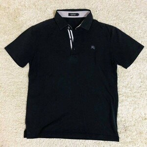 バーバリーブラックレーベル　Burberry Black Label　ポロシャツ　半袖　黒　M　コットン　カットソー　ホースロゴ　春夏　メンズ