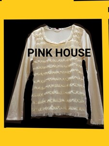 ピンクハウス フリル 長袖 PINK HOUSE 長袖Tシャツ チュールフリル 白 生成り カットソー トップス レディース