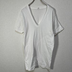 フルーツオブザルーム　USA製Tシャツ　Vネック　ヴィンテージ　無地白T　D1 古着　入手困難　激レア　希少 人気　アメリカ製　シンプル