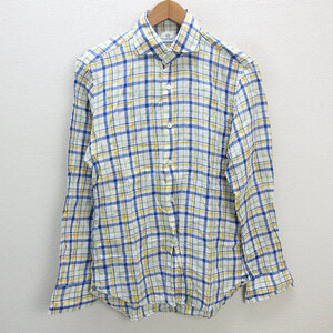 z■ビームス/BEAMS 長袖チェック柄シャツ【M】★白青系/MENS/93【中古】■