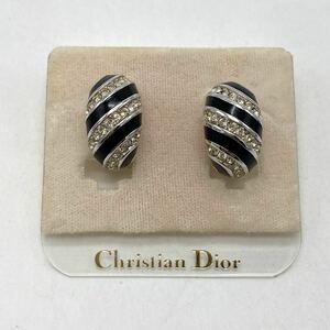 Christian Dior クリスチャン ディオール イヤリング ラインストーン ブラック シルバー アクセサリー P1861