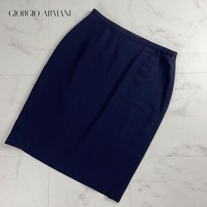 美品 GIORGIO ARMANI ジョルジオアルマーニ ウール100% タイトスカート サイドジップ 膝丈 裏地あり 黒 ブラック サイズ42*QC1277