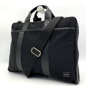 [極美品] PORTER ポーター TAG ターク 日本製 2way メンズ ビジネスバッグ ブリーフケース 斜め掛け A4+PC可 本革+ナイロン 吉田カバン 黒