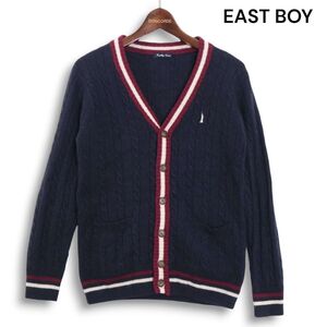 EASTBOY Venus イーストボーイ ヴィーナス 秋冬 刺繍 ウール ケーブル スクール ニット カーディガン Sz.11　レディース 紺　K4T02206_C#N