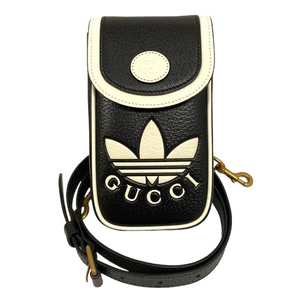 未使用品 グッチ GUCCI ×アディダス adidas 721794 ミニショルダーバッグ ポーチ コラボ ロゴ 黒 ブラック 白 ホワイト レディース