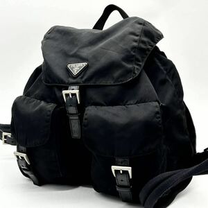 ●高級●PRADA プラダ リュックサック バックパック デイパック 鞄 かばん 三角ロゴ プレート ナイロン レザー レディース 黒 ブラック