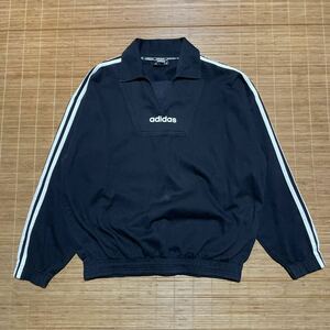 90s adidas アディダス バックプリント入り コットン ドリルトップ シャツ ジャケット ブラック S ビンテージ　オールド