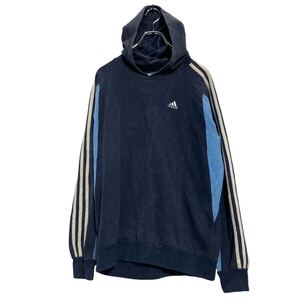 adidas ロゴ スウェット パーカー アディダス XL ネイビー プルオーバー ビッグサイズ ラグラン ライン 古着卸 アメリカ仕入 a610-5502