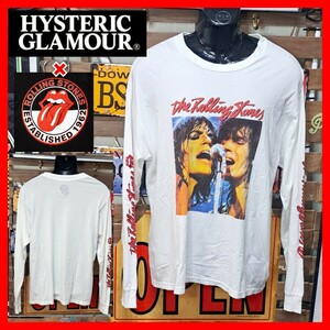 HYSTERIC GLAMOUR ヒステリックグラマー×ローリングストーンズ　プリント　長袖Tシャツ　L　ホワイト　トリプルエックス