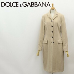 ◆DOLCE＆GABBANA ドルチェ＆ガッバーナ 裏地レオパード柄 アンゴラ100％ ロング コート ベージュ 40