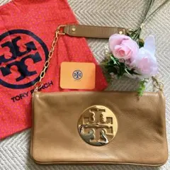 美品⭐️TORY BURCH チェーン ショルダー バッグ  金ロゴ 茶系